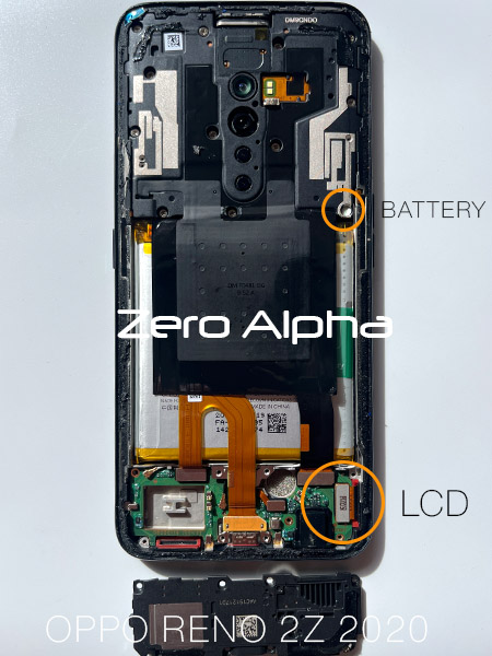 oppo reno 2z 2020 back glass removed lcd connector battery connector