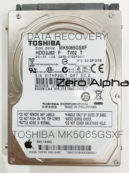 Toshiba  hard drive MK5065GSXF HDD2J62 500GB data recovery